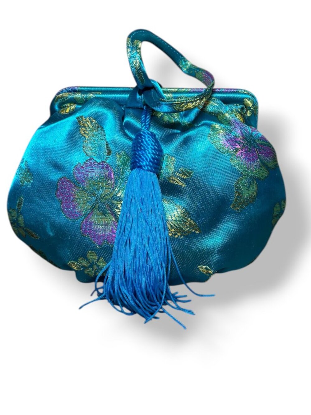 ✨SV✨ NWOT Embroidered Satin Wire Framed Tassel Evening Clutch